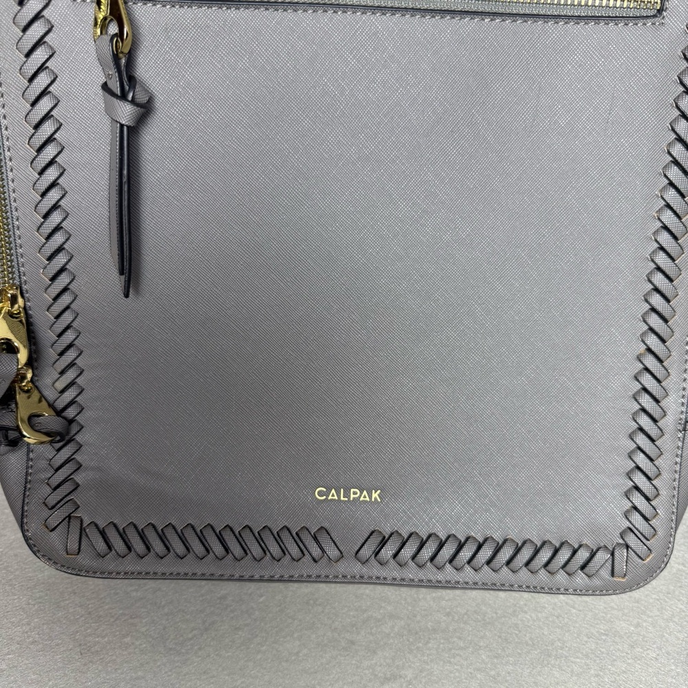 Calpak Womens Kaya Dark Gray Taupe Faux Leather Adjustable Strap Laptop Backpack - Picture 3 of 15